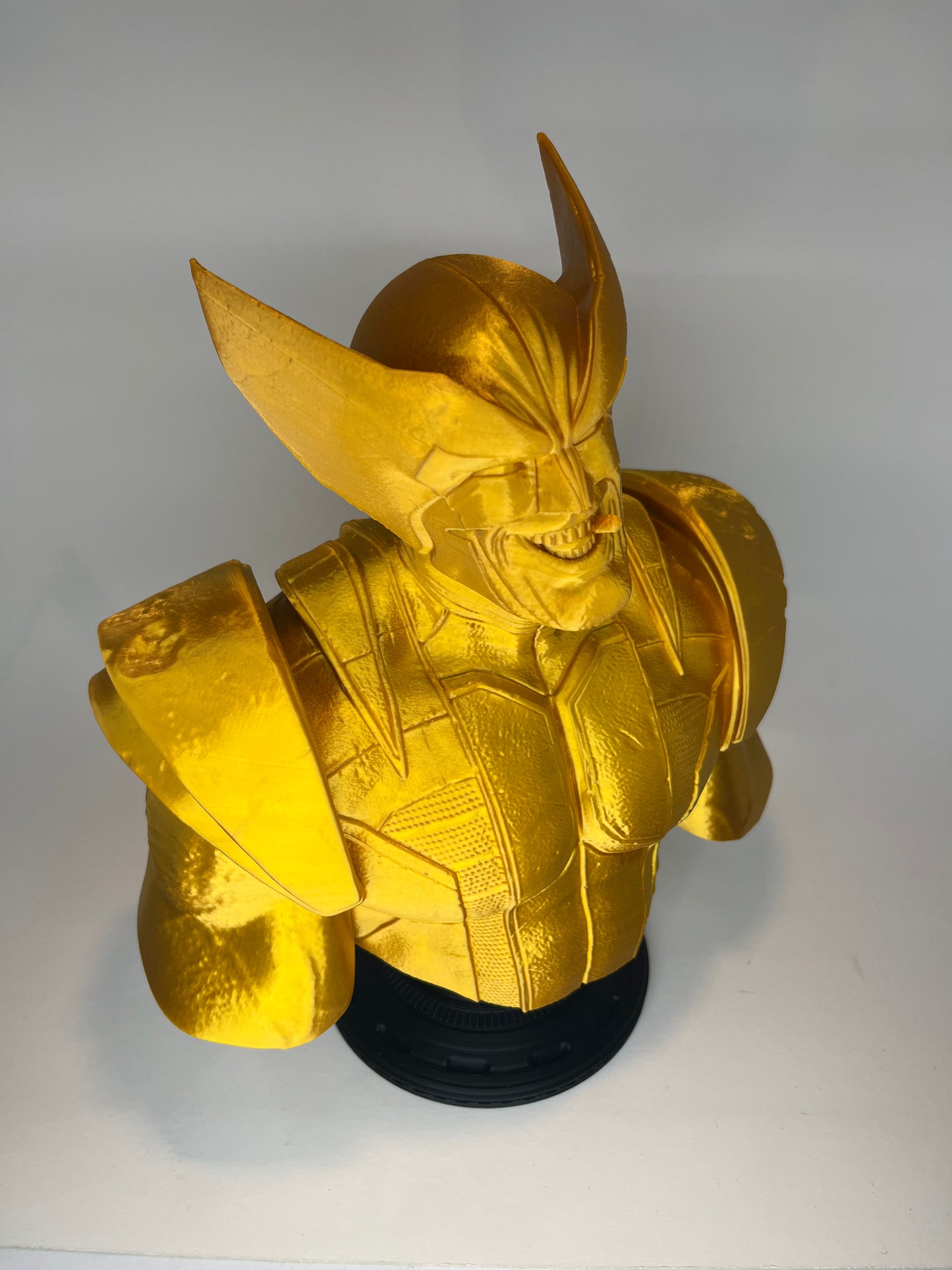 Large 3D Printed Classic Wolverine Bust: Simulated Gold with Black Base