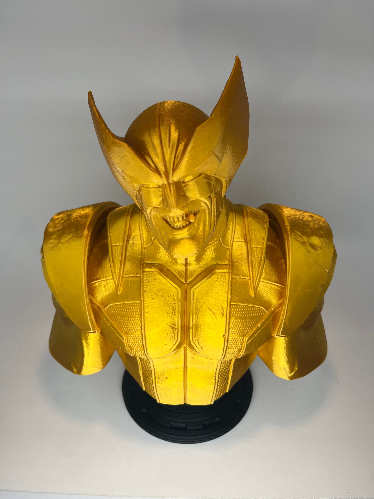 Large 3D Printed Classic Wolverine Bust: Simulated Gold with Black Base