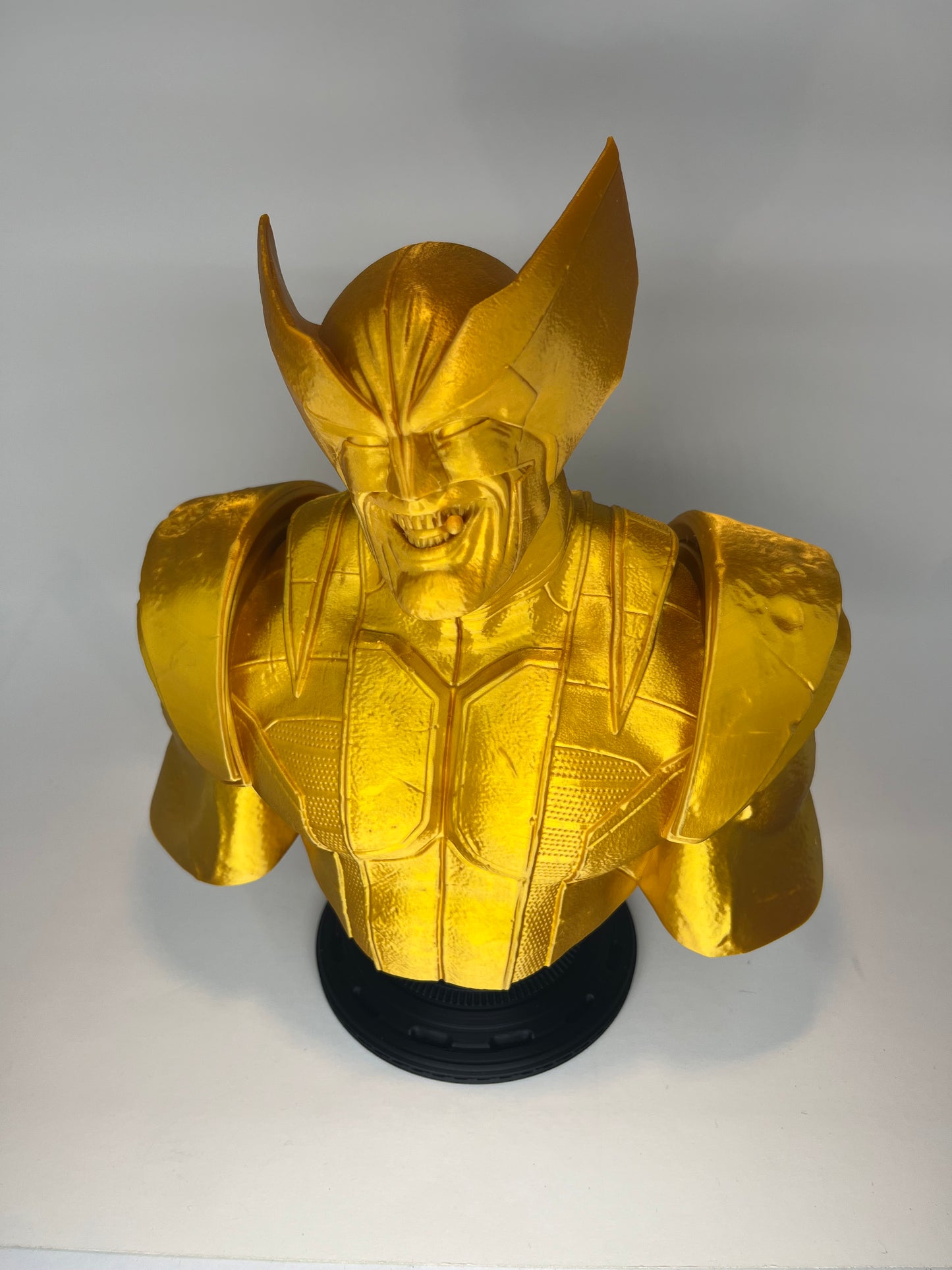 Large 3D Printed Classic Wolverine Bust: Simulated Gold with Black Base