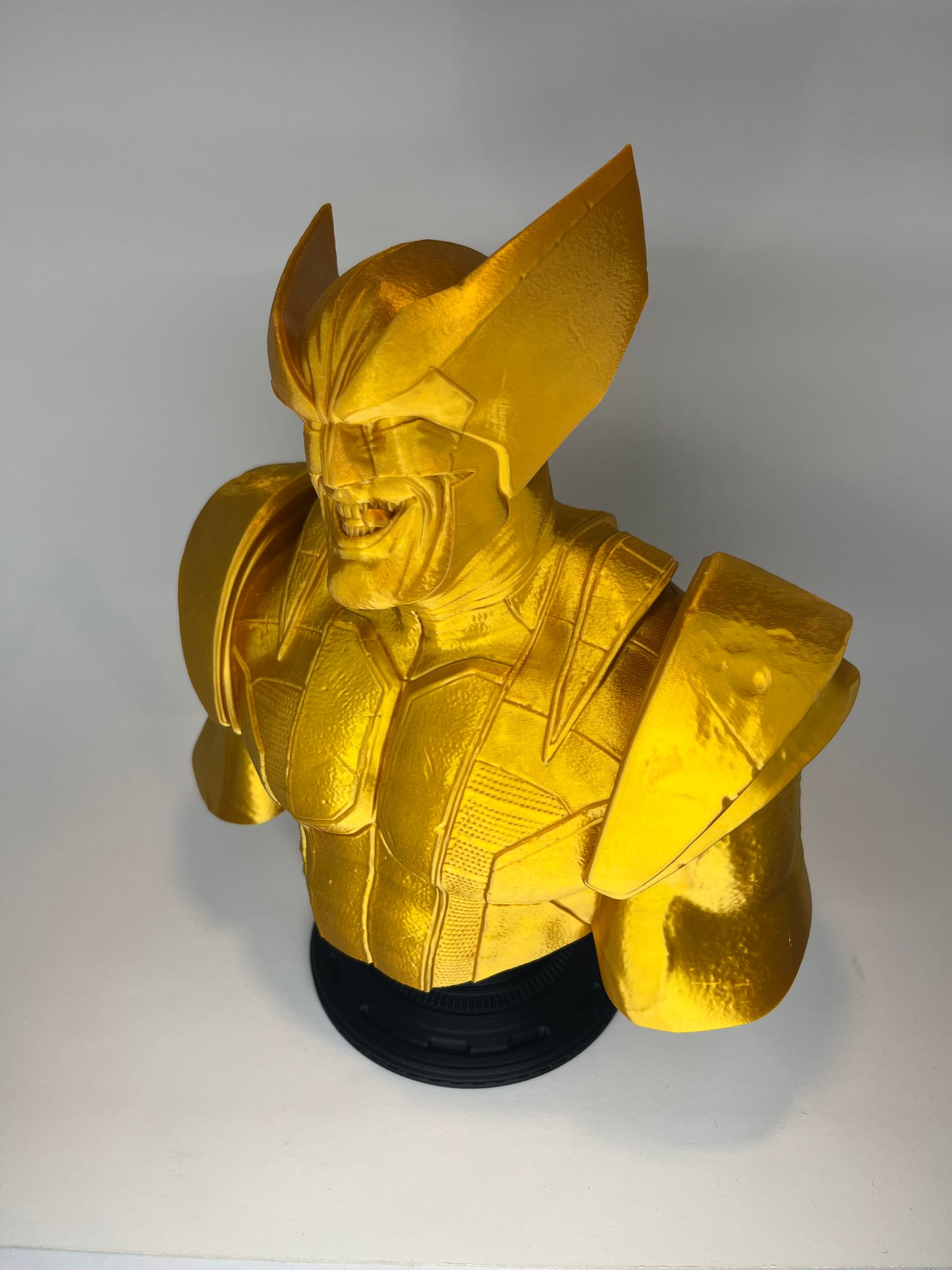 Large 3D Printed Classic Wolverine Bust: Simulated Gold with Black Base