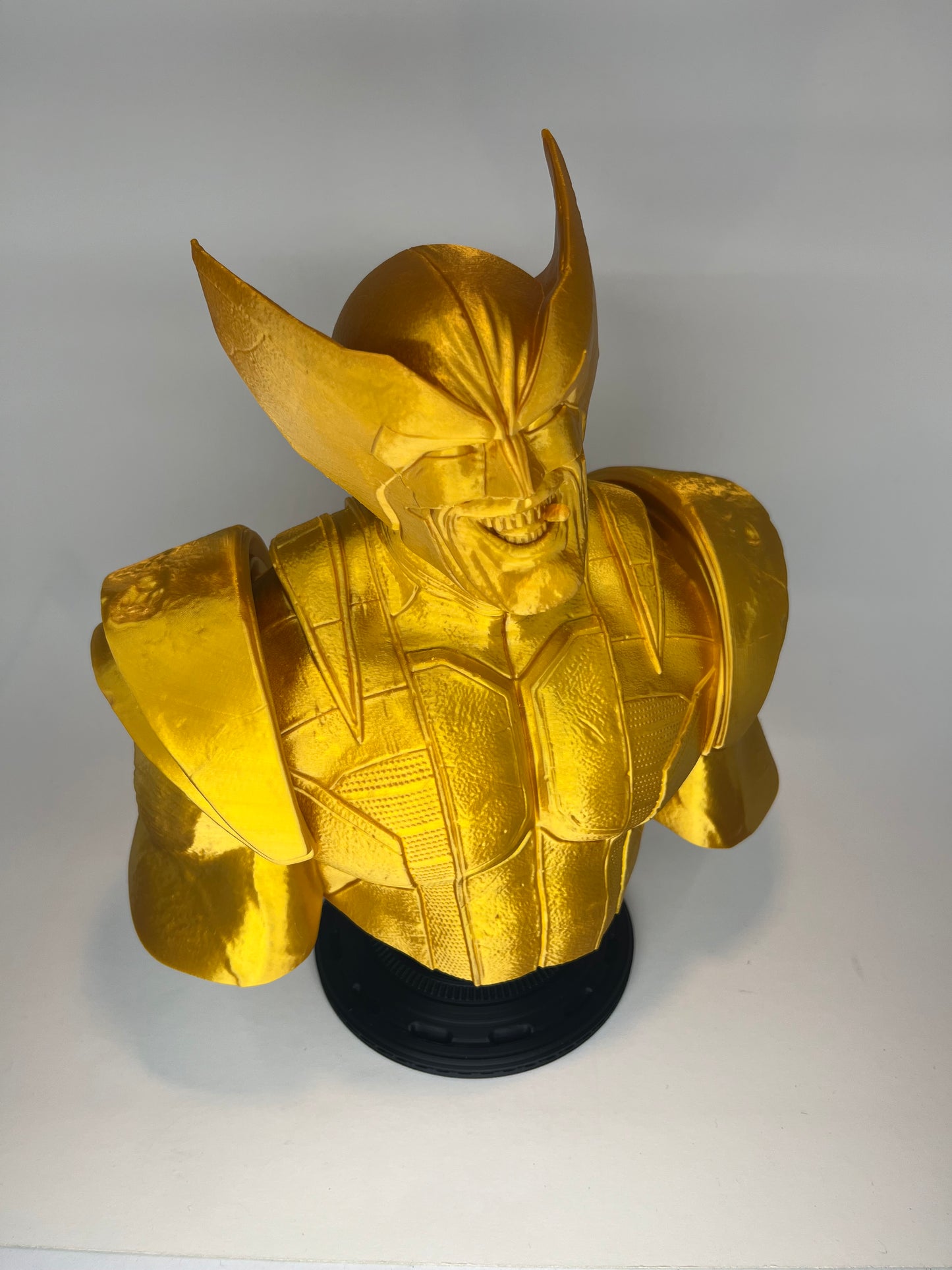 Large 3D Printed Classic Wolverine Bust: Simulated Gold with Black Base