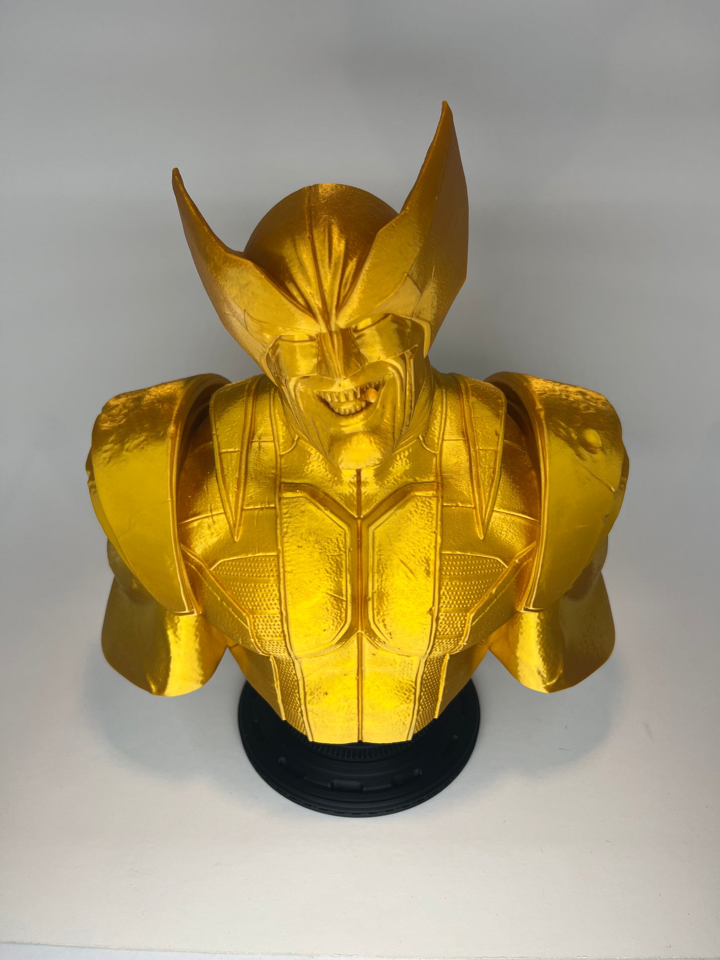 Large 3D Printed Classic Wolverine Bust: Simulated Gold with Black Base